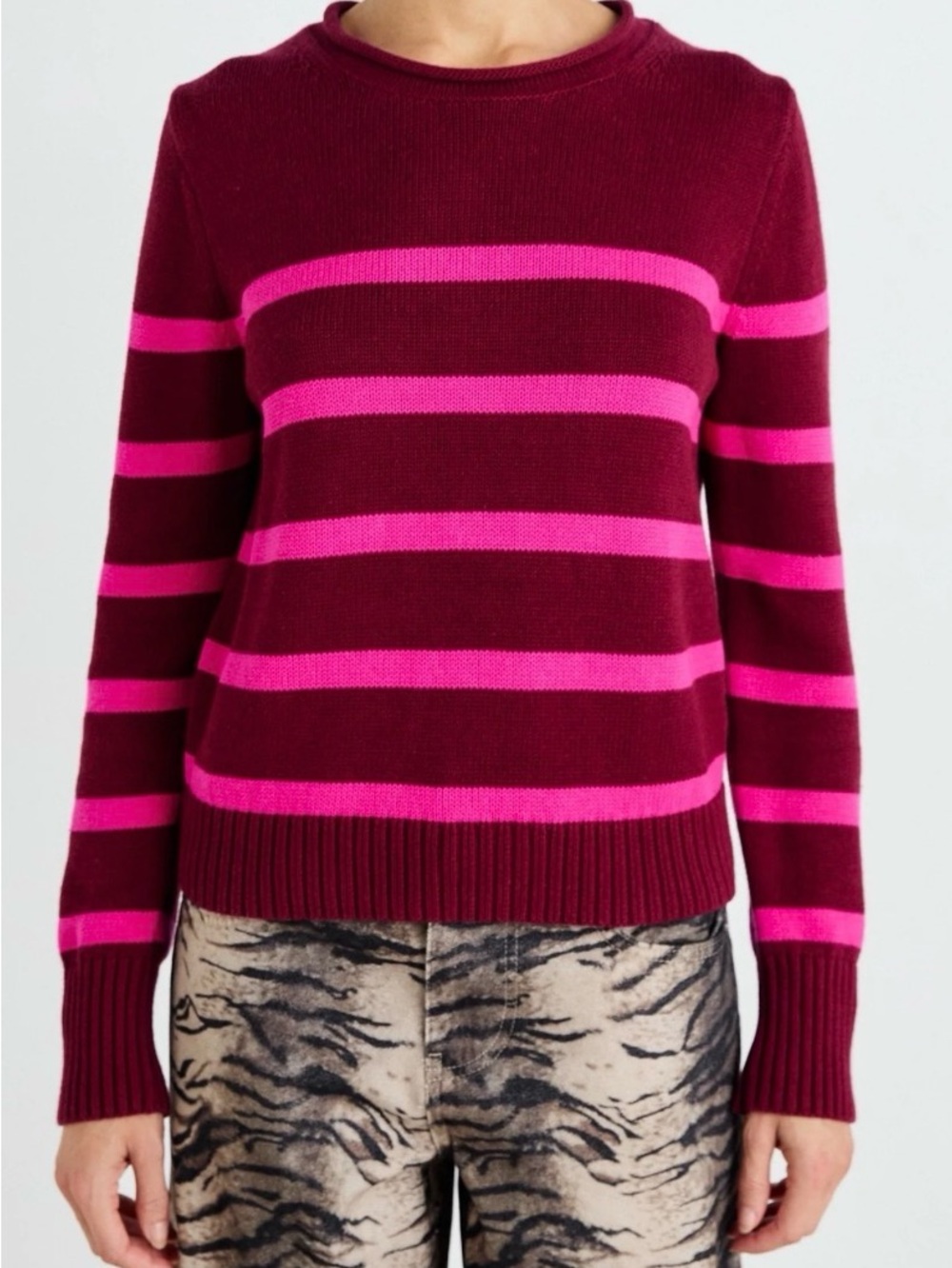 NWT GAP Striped Crewneck Sweater in Burgundy and Hot Pink
